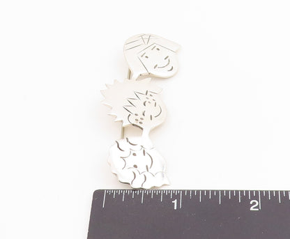 925 Sterling Silver Vintage Brooch Etched Family Ties Smiling Faces Pin  BP11992