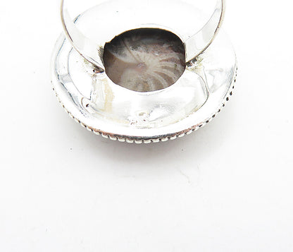 925 Sterling Silver  Jasper Round Fluted Border Cocktail Ring Sz 8  RG8017