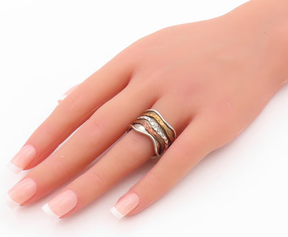 925 Sterling Silver Vintage Ring Brutalist Carved Spinning Rings SZ 8.5  RG32301