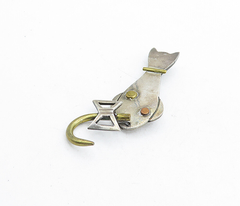 MEXICO 925 Sterling Silver  Vintage Two Tone Sitting Cat Brooch Pin  BP1895