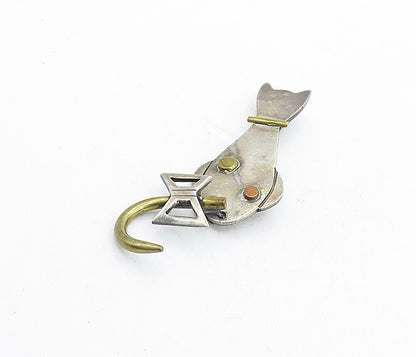 MEXICO 925 Sterling Silver  Vintage Two Tone Sitting Cat Brooch Pin  BP1895
