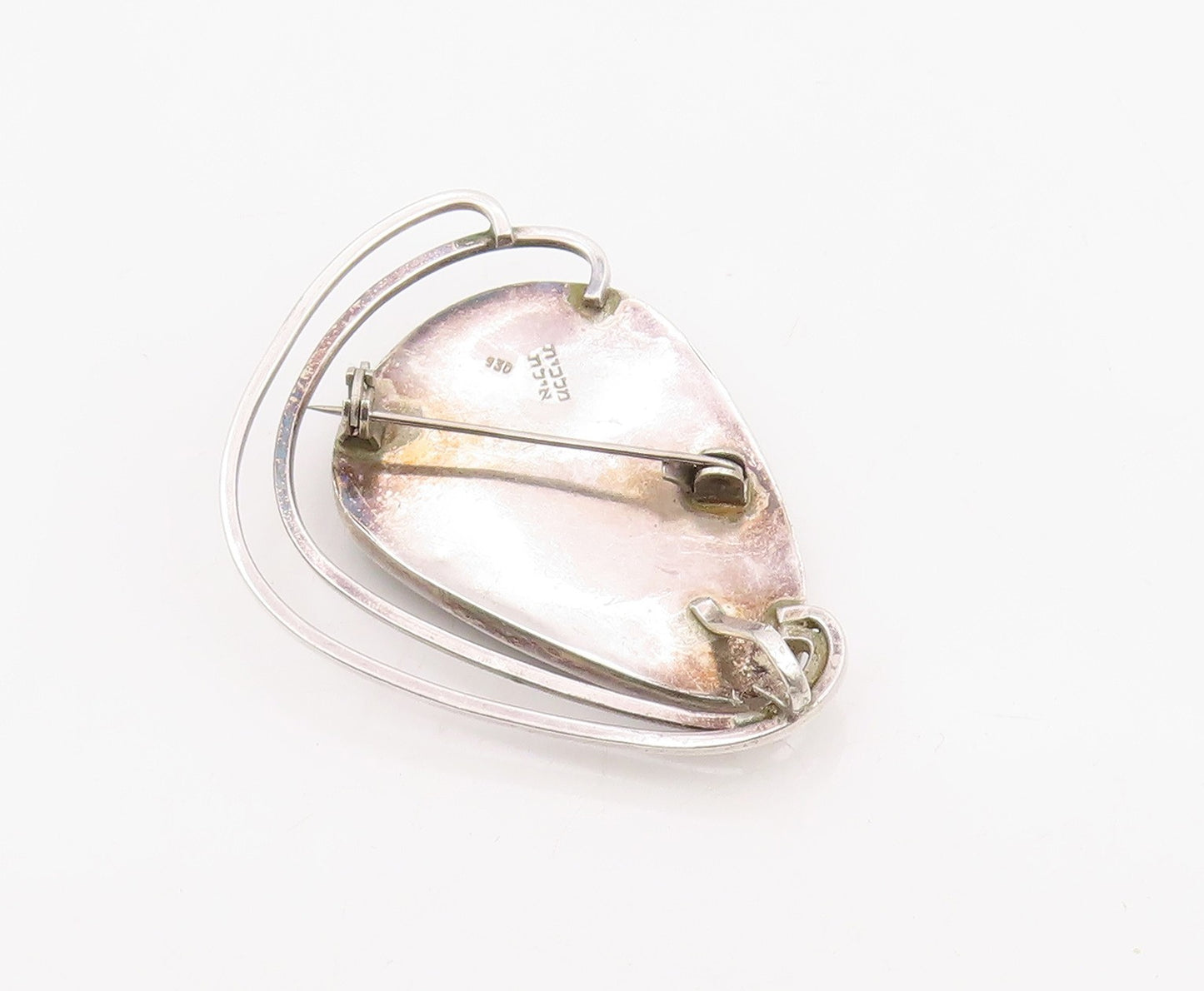925 Sterling Silver Vintage Brooch ISRAEL Modernist Eilat Stone Pin  BP12285