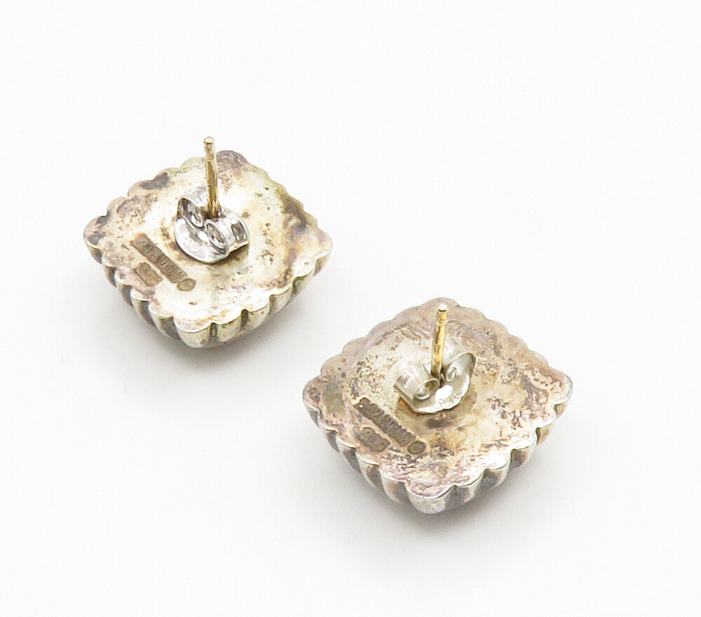 BAYANIHAN 925 Silver & 14K GOLD  Vintage Hollow Fluted Stud Earrings  EG7584
