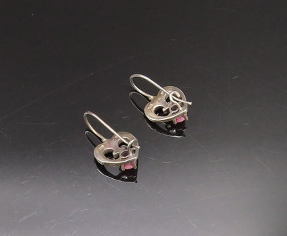 925 Silver  Vintage Antique Beaded Open Ruby Love Heart Earrings  EG11959