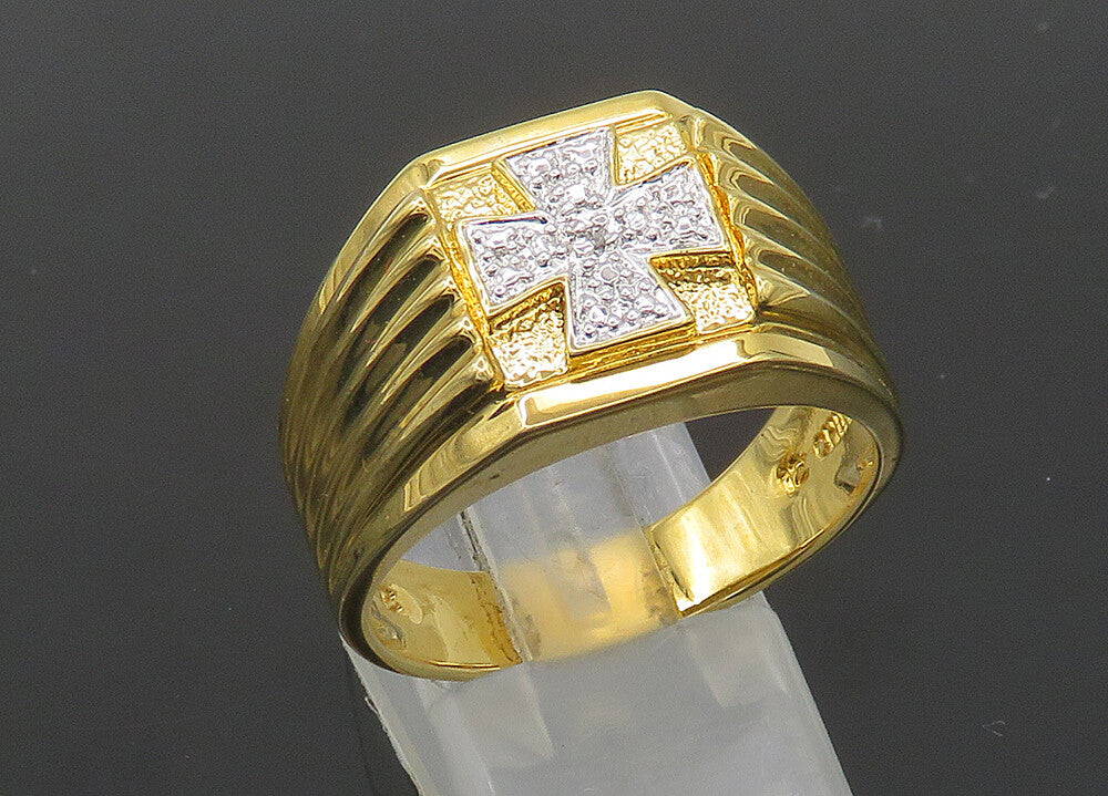 925 Silver  Vintage Genuine Diamond Cross Large Dome Band Ring Sz 12  RG21194