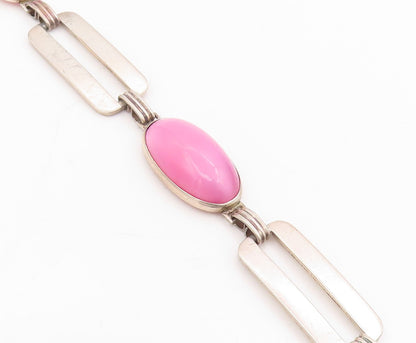 925 Sterling Silver Vintage Bracelet Oval Pink Gemstone Geometric Link  BT11687