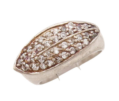925 Sterling Silver Vintage Ring Solid Leaf Carved Inlay CZ  Sz 7  RG28363