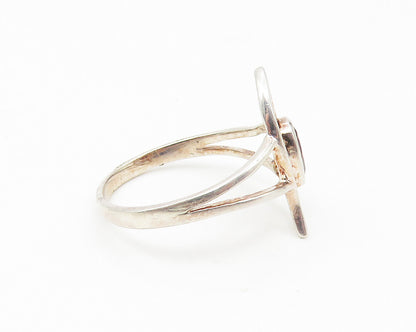 925 Sterling Silver  Tear Drop Garnet Open Design Band Ring Sz 8  RG10749