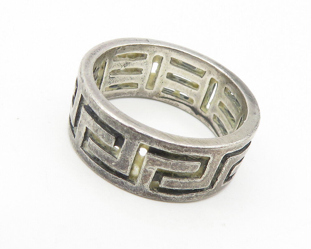 925 Sterling Silver  Vintage Dark Tone Greek Key Band Ring Sz 6.5  RG11123