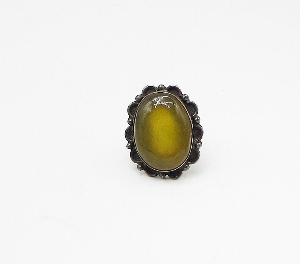 925 Sterling Silver  Vintage Bezel Set Jasper Solitaire Ring Sz 7.5  RG3051