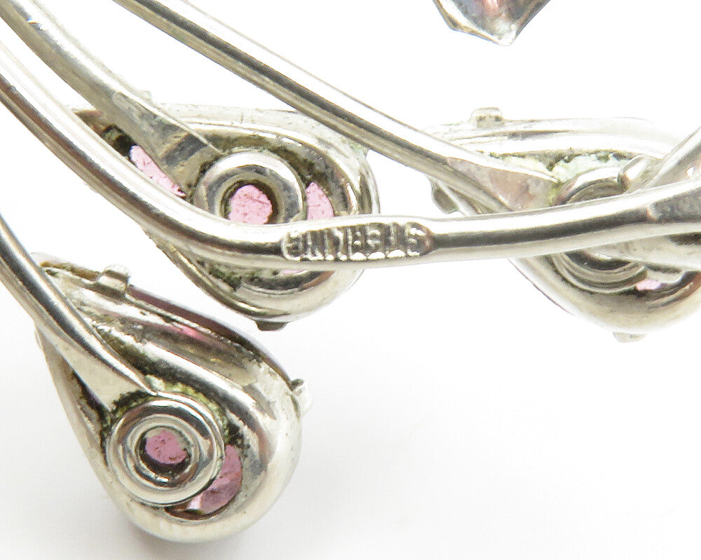 925 Sterling Silver  Vintage Modernist Amethyst Floral Brooch Pin  BP5735