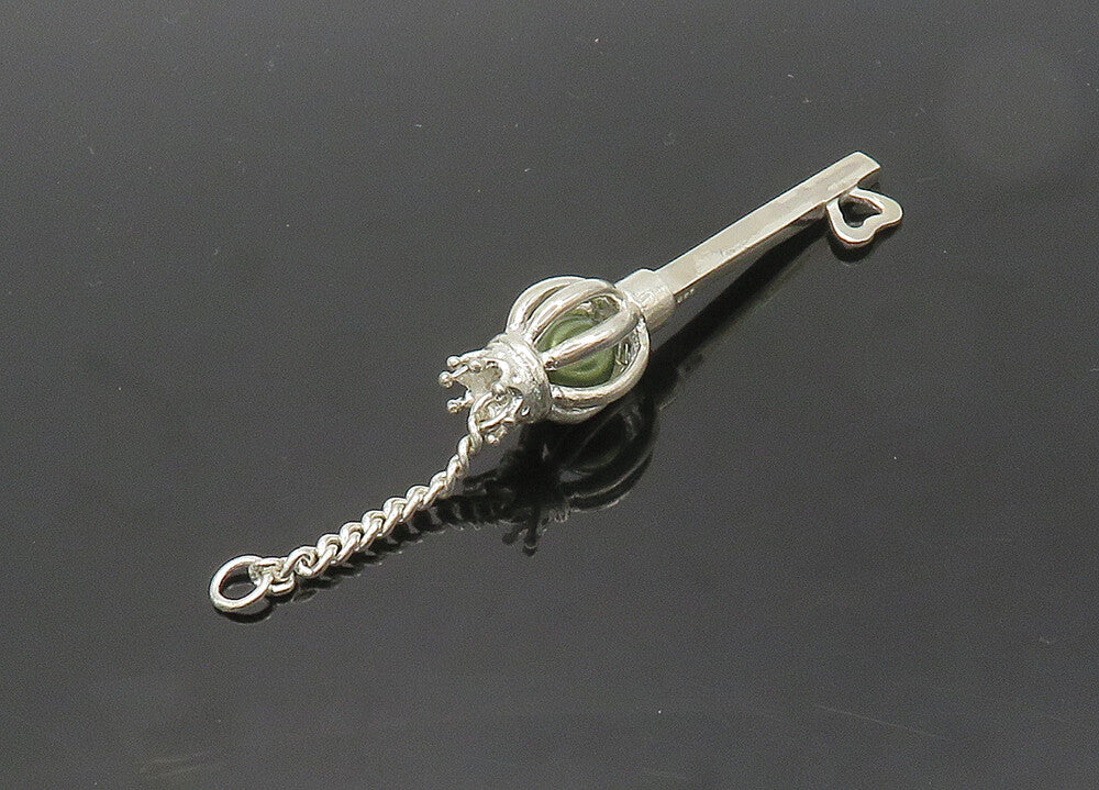 925 Sterling Silver  Vintage Pearl Love Heart Royal Crown Key Pendant  PT15642