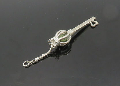 925 Sterling Silver  Vintage Pearl Love Heart Royal Crown Key Pendant  PT15642