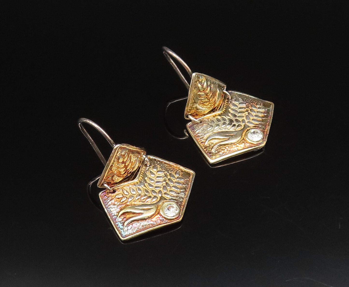 925 Silver  Vintage Flying Bird & Single Cubic Zirconia Drop Earrings  EG12222