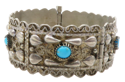 925 Sterling Silver  Vintage Antique Turquoise Twist Bangle Bracelet  BT4759