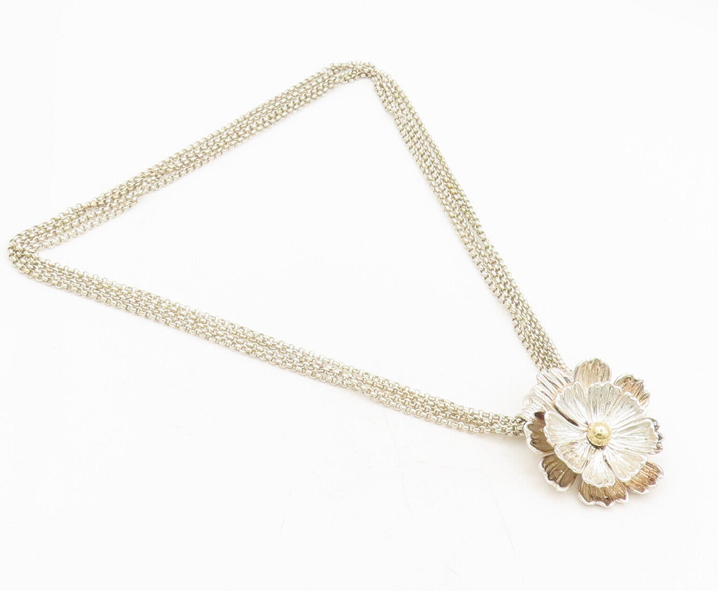 ESPO SIG 14k GOLD 925 Silver  Vintage Carved Flower Pendent Necklace  NE4205