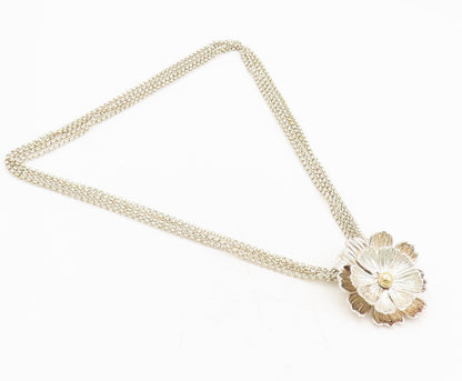 ESPO SIG 14k GOLD 925 Silver  Vintage Carved Flower Pendent Necklace  NE4205
