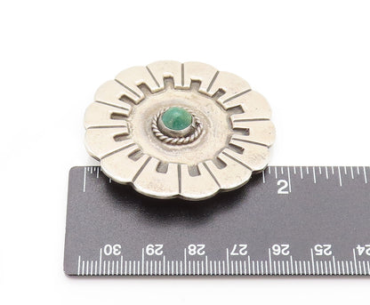LA CUCARACHA MEXICO 925 Silver  Vintage Green Jasper Floral Brooch Pin BP10141