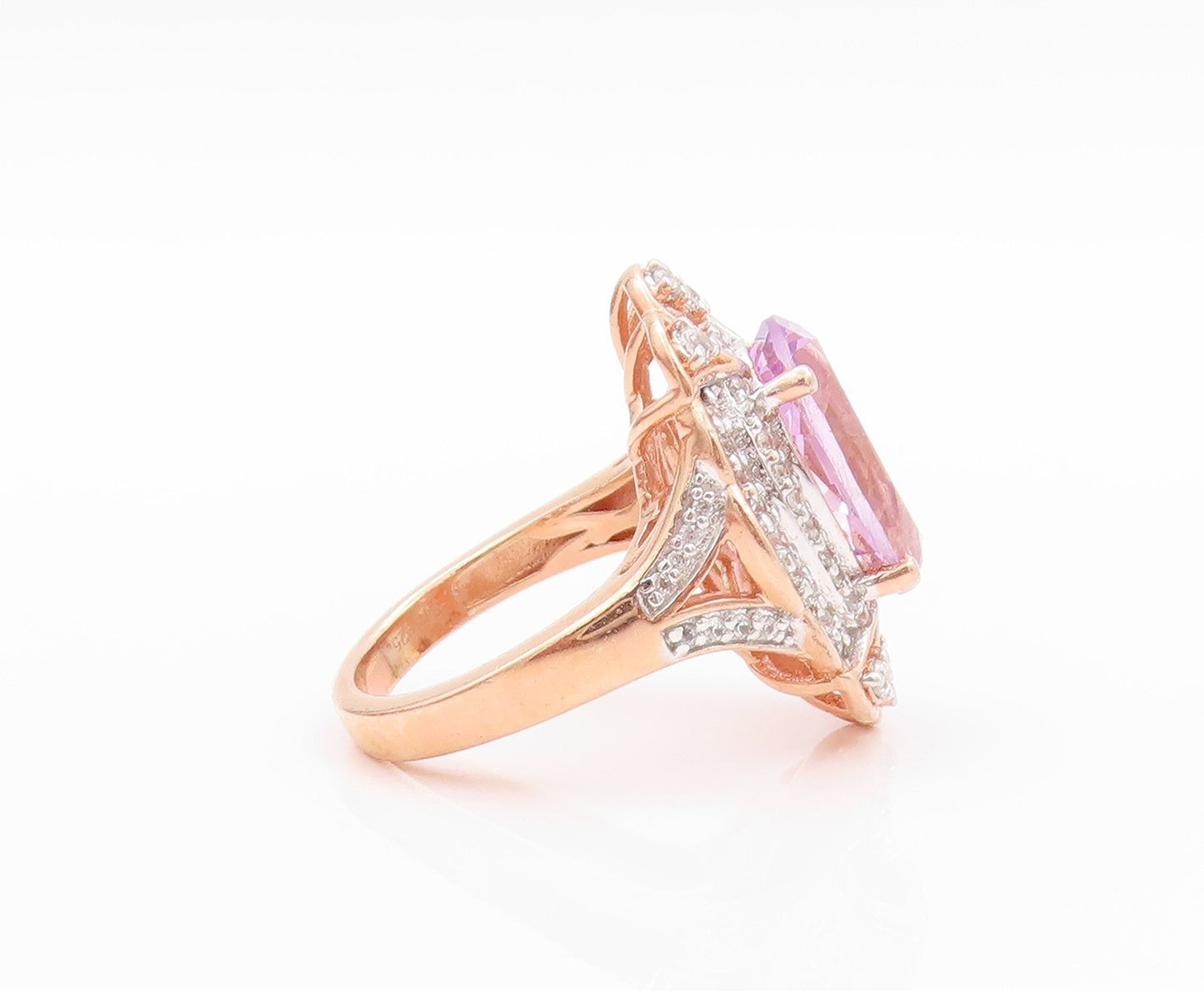 925 Sterling Silver Vintage Ring Rose Gold Plated Diamonds Amethyst Sz 7 RG32467