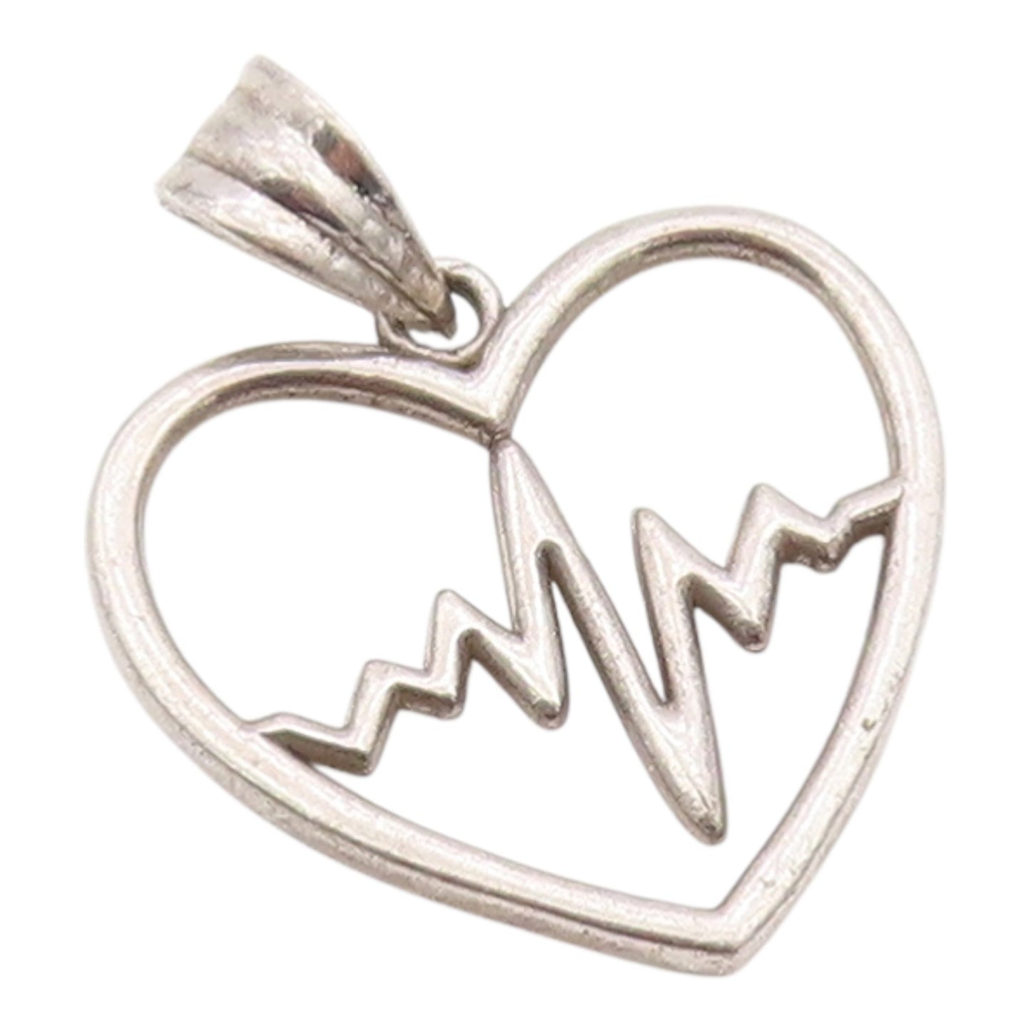 925 Sterling Silver Vintage Pendant Lifeline Pulse Open Love Heart Charm PT26311