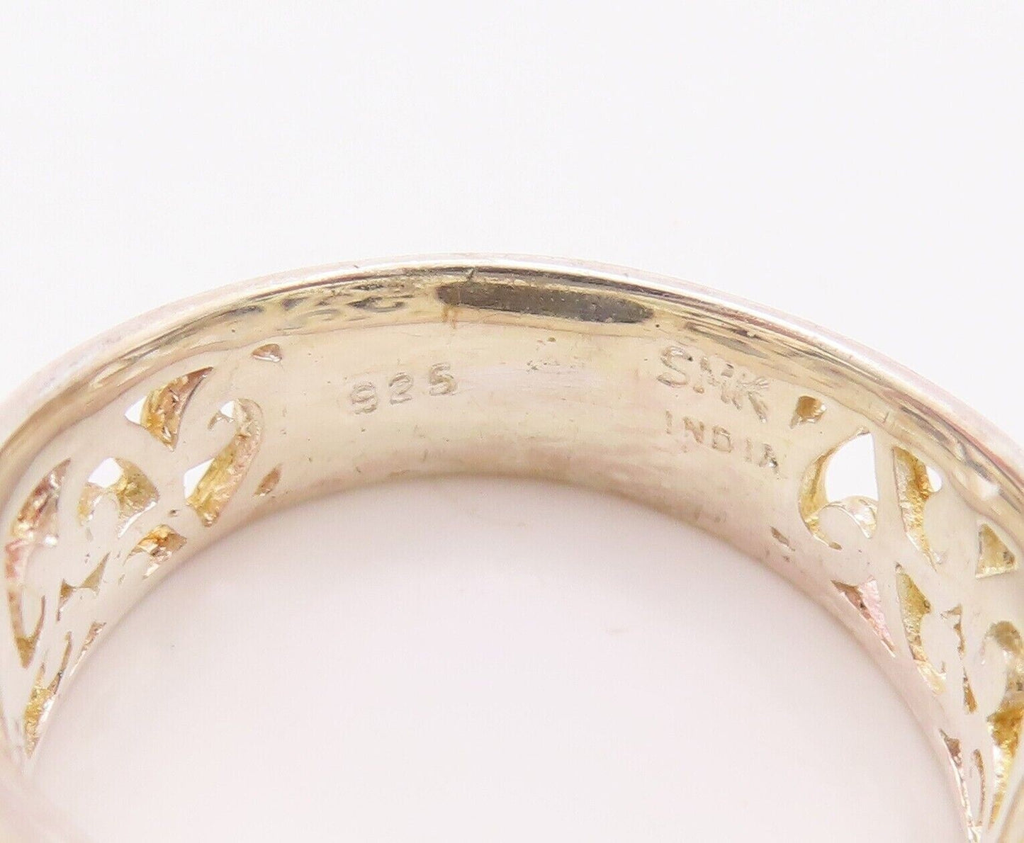 925 Sterling Silver Vintage Ring Gold Plated Carved Green Amethyst Sz 7  RG30072