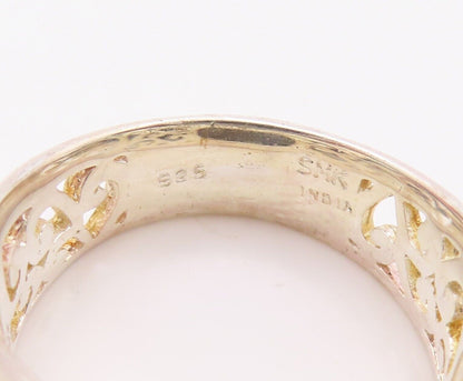 925 Sterling Silver Vintage Ring Gold Plated Carved Green Amethyst Sz 7  RG30072