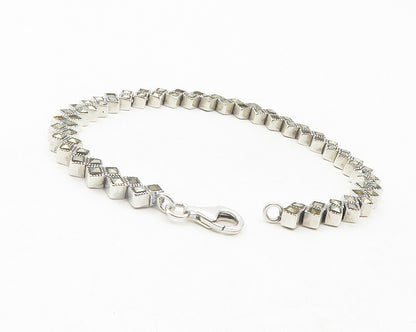 925 Sterling Silver Sparkling Marcasite Square Chain Bracelet BT4742