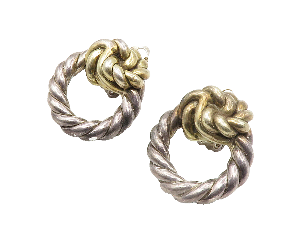 ISRAEL 925 Sterling Silver  Vintage Two Tone Twist Non Pierce Earrings  EG7208
