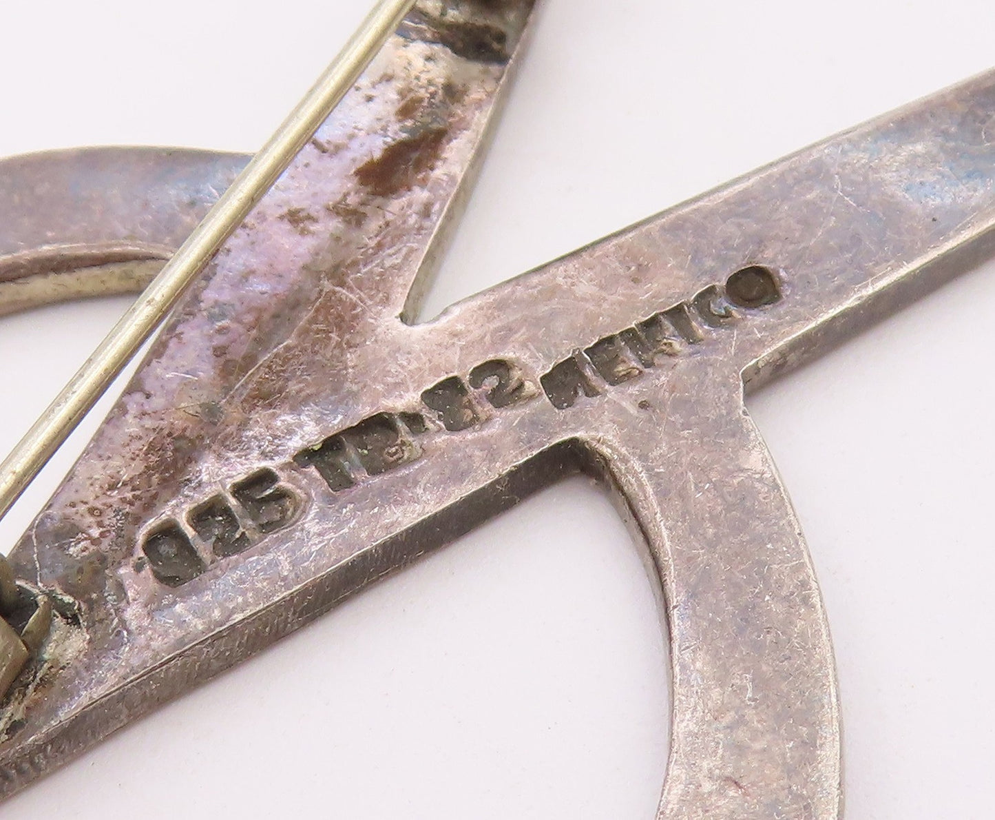MEXICO 925 Silver  Vintage Open Circle & Pointed Ends Brooch Pin  BP9680