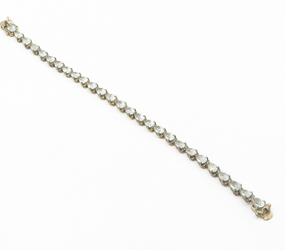 925 Sterling Silver  Vintage Tear Drop Blue Topaz Chain Bracelet  BT5804