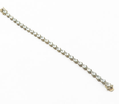 925 Sterling Silver  Vintage Tear Drop Blue Topaz Chain Bracelet  BT5804