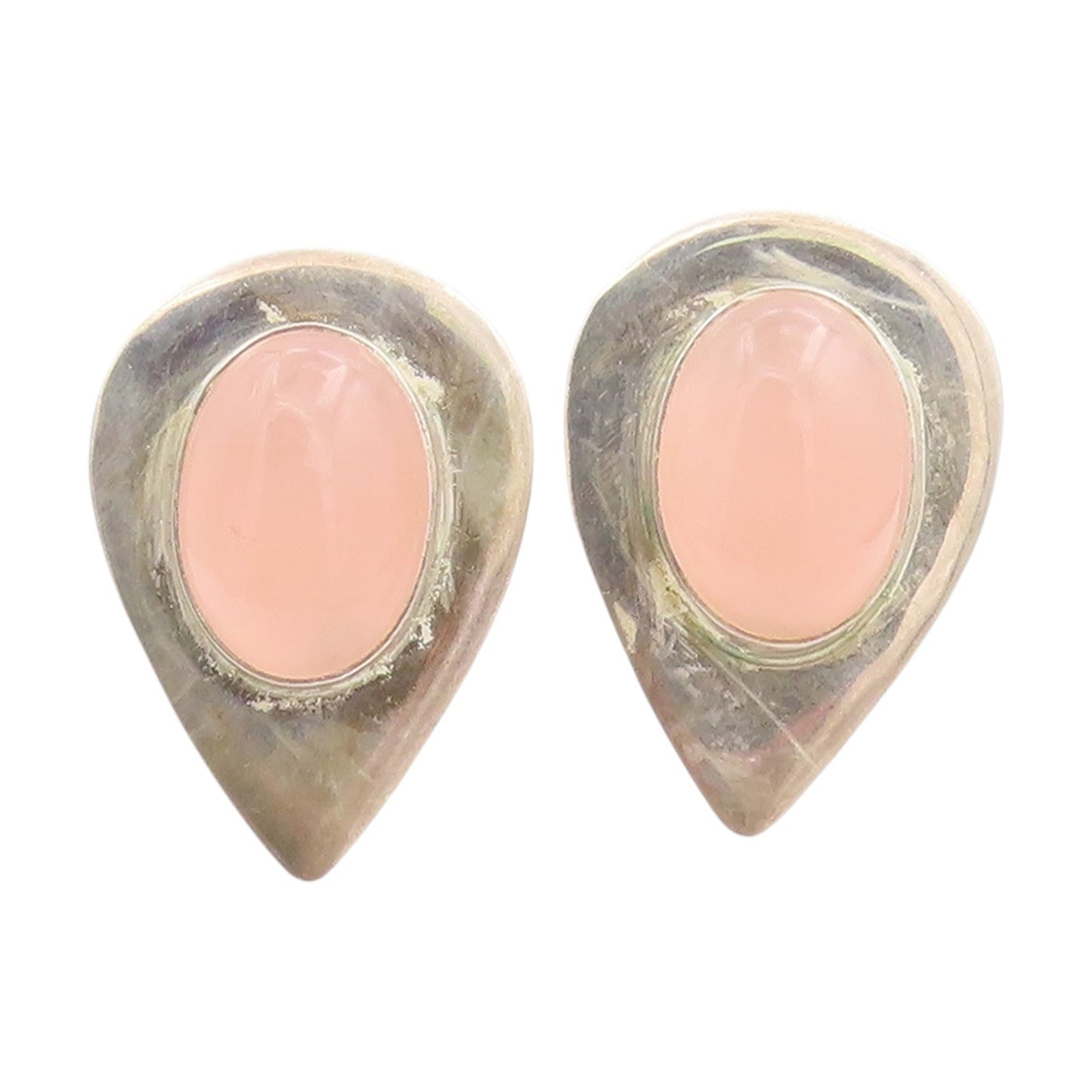925 Sterling Silver Vintage Earrings Cabochon Rose Quartz Designer Drop  EG13745