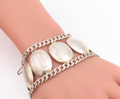 925 Sterling Silver Vintage Bracelet Geometric Solid Oval Link Chain  BT11421