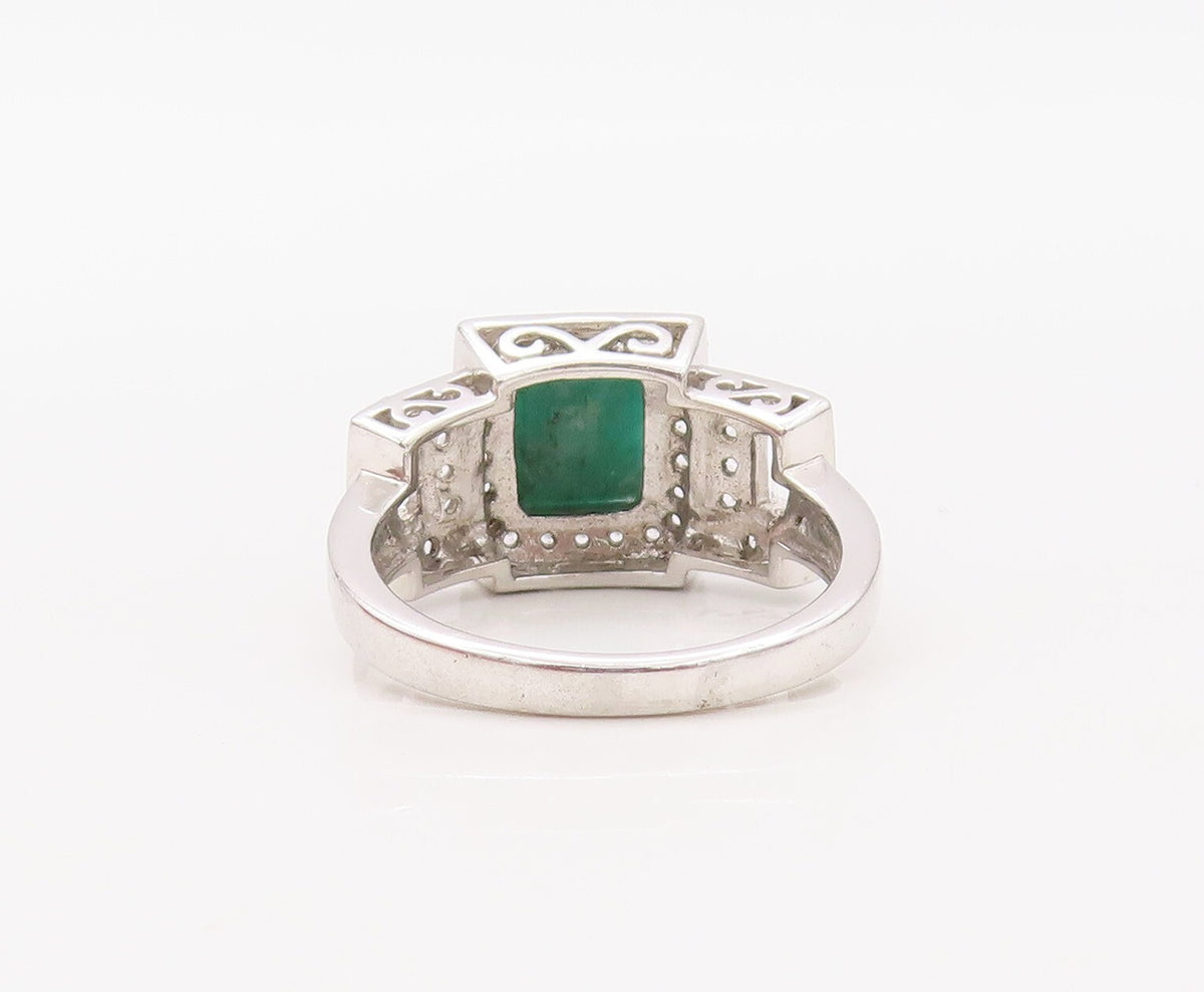 925 Sterling Silver Vintage Ring Rectangle Cutout Gemstone & CZ  Sz 7  RG30797