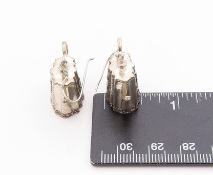 925 Sterling Silver Vintage Earrings Etched Miniature Tea Pot Dangles  EG13688