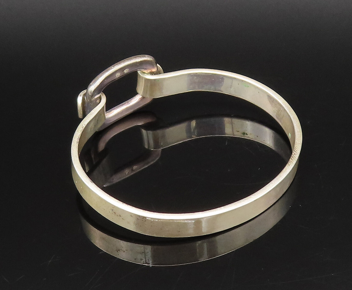 FABRICE 925 Silver  Vintage Hooked Open Rectangle Bangle Bracelet  BT9727