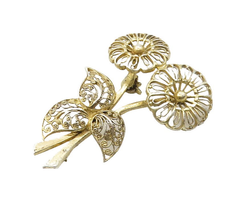 GERMANY 925 Sterling Silver Vintage Gold Plated Filigree Floral Brooch BP6297