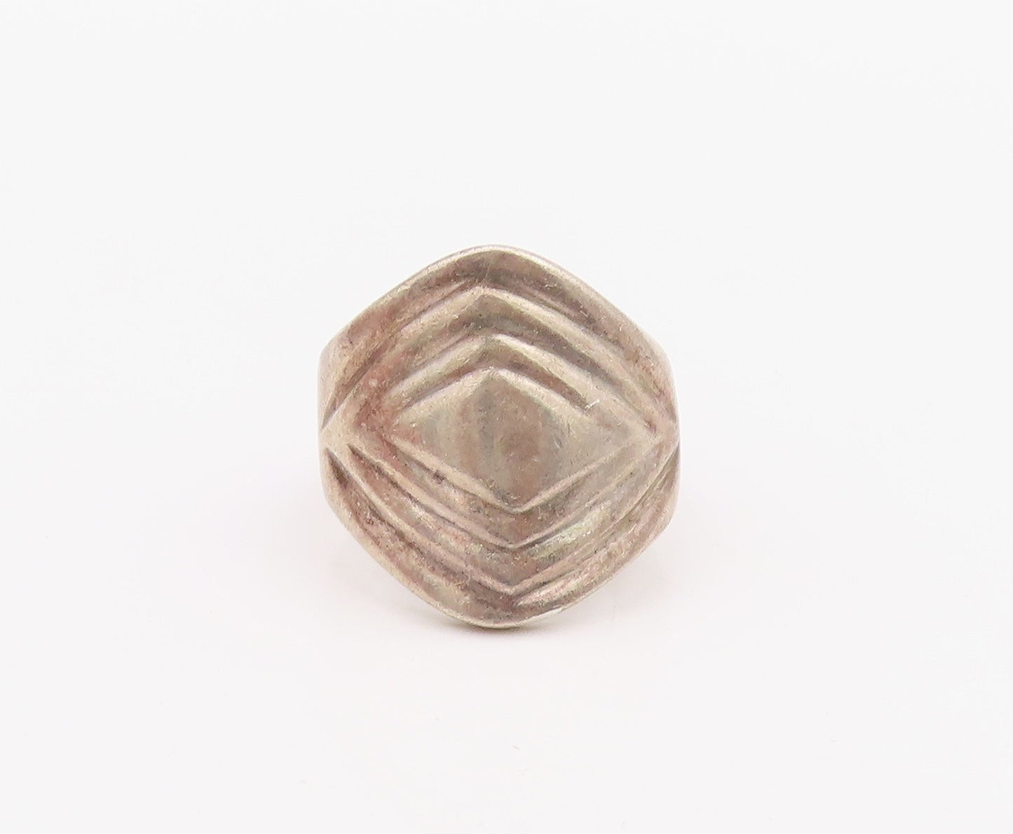 925 Sterling Silver Vintage Ring MEXICO Square Grooved Design  Sz 9  RG33290
