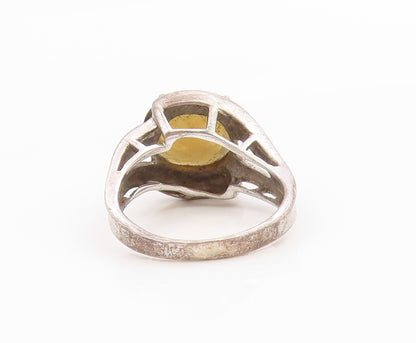 925 Sterling Silver Vintage Ring Modernist Smoky Quartz Band  Sz 7.5  RG36252