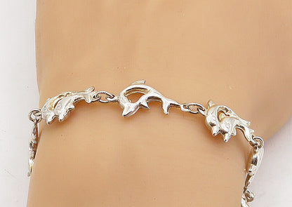 925 Sterling Silver  Vintage Polished Dolphin Love Link Chain Bracelet  BT1922