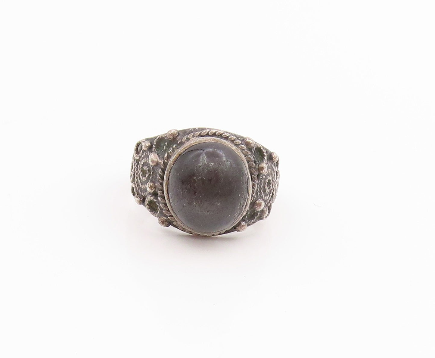 925 Sterling Silver Vintage Ring Cabochon Onyx Statement Band  Sz 7.5  RG34463