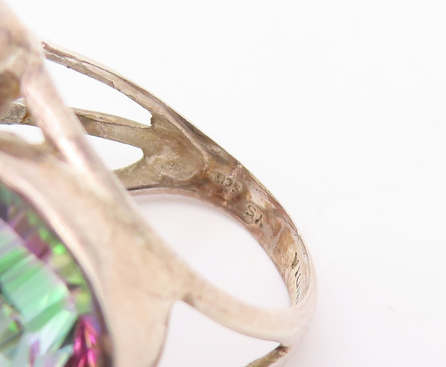 925 Sterling Silver Vintage Ring Bezel Set Multi Gemstone Cluster Sz 6.5 RG34926