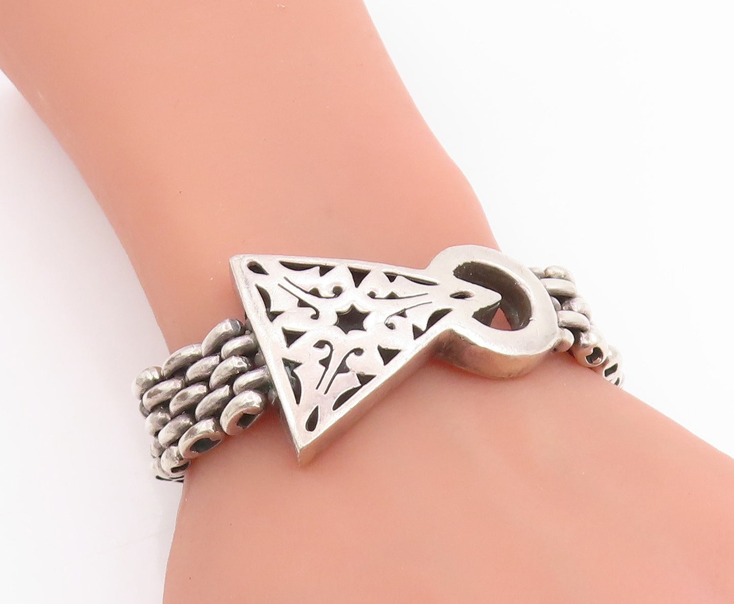 925 Sterling Silver Vintage Bracelet Intricate Geometric Woven Chain  BT11832