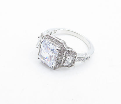 925 Sterling Silver  Sparkling Cubic Zirconia Square Band Ring Sz 10  RG4539