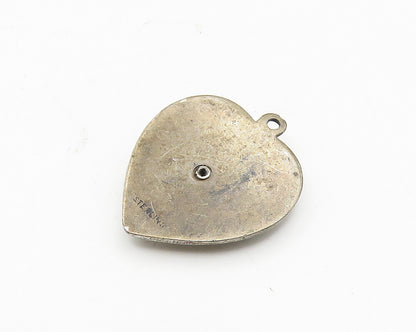925 Sterling Silver  Vintage Antique Mother Of Pearl Heart Pendant  PT14675