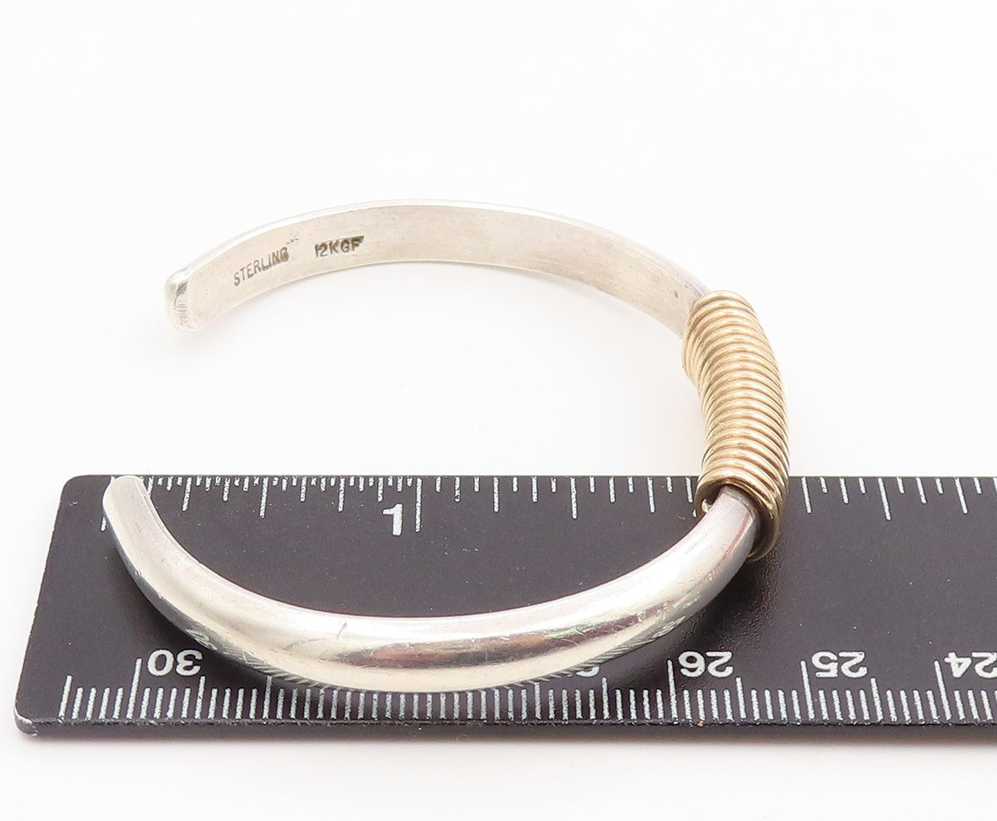 12K Gold & 925 Sterling Silver Vintage Bracelet Classic Wire Wrap Cuff  BT11940