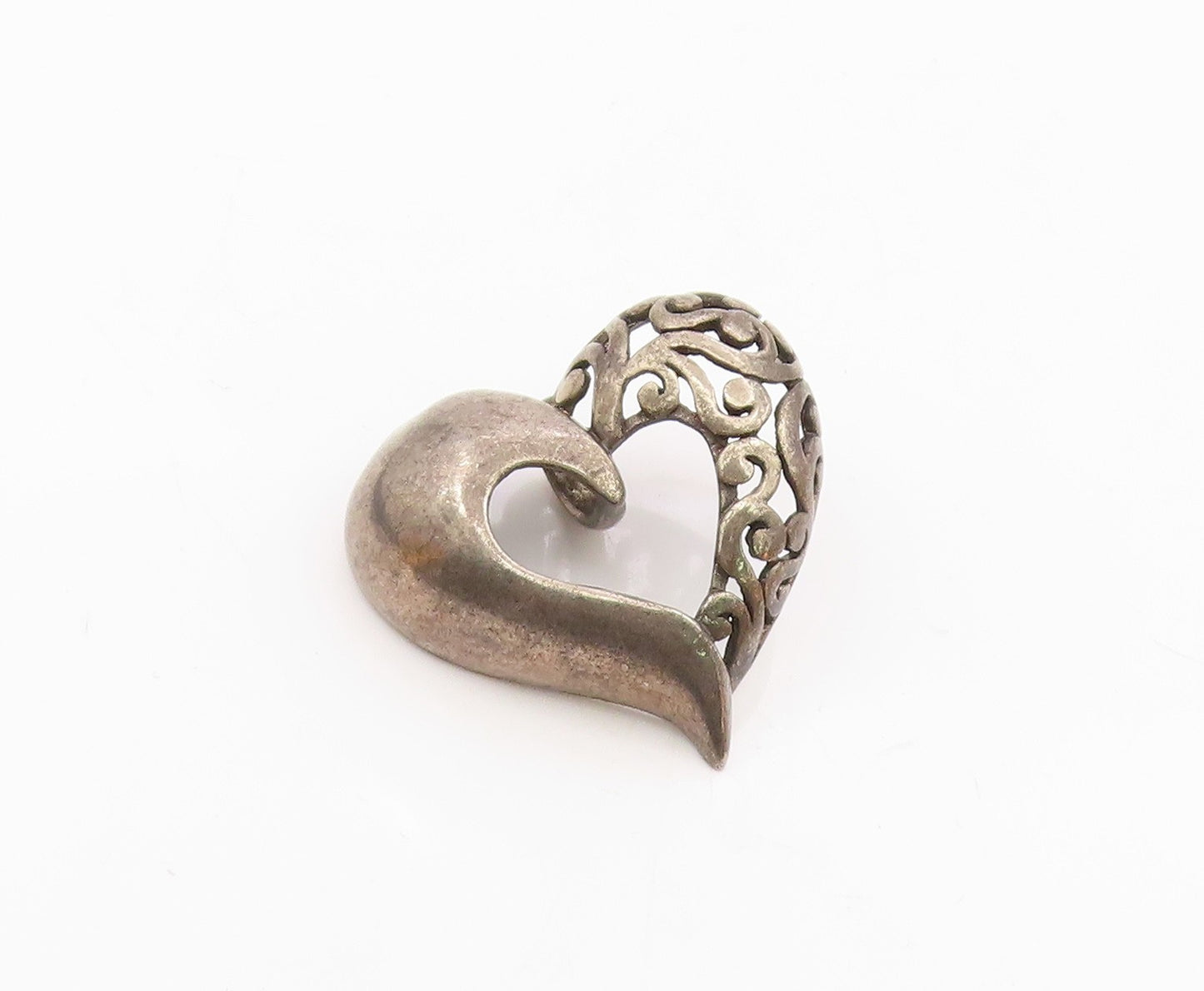 925 Sterling Silver  Vintage Dark Tone Open Swirl Love Heart Pendant  PT18445