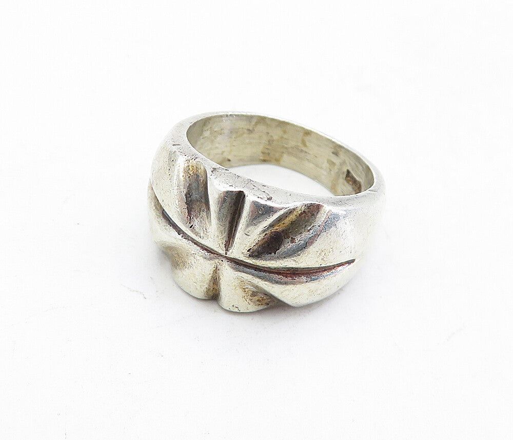 MEXICO 925 Sterling Silver Vintage Sculpted Detail Band Ring Sz 7 RG5502