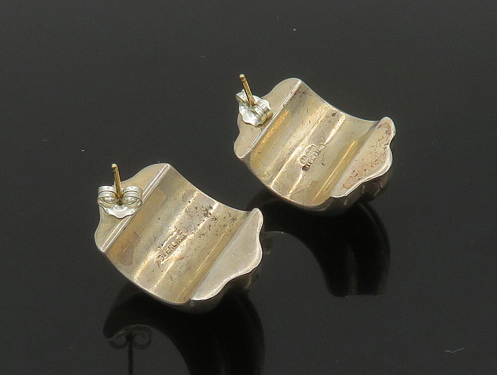 BARRA 925 Silver & 14K GOLD  Vintage Fluted Hollow Dangle Earrings  EG11464