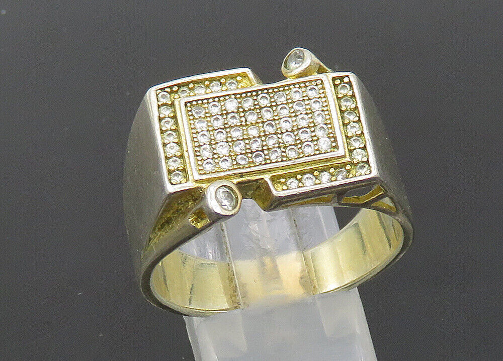 925 Sterling Silver  Vintage Topaz Encrusted Large Band Ring Sz 13  RG21192